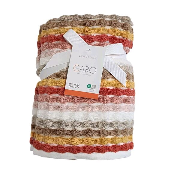Caro Home 4pc Autumnal Multicolor Striped Cotton Towel Set 2 Bath 2 Hand - Picture 9 of 11